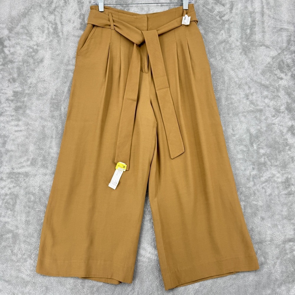 Boden Pants 6 Wide Leg Pleated Melville Tie Waist Belted Pockets Culottes Camel